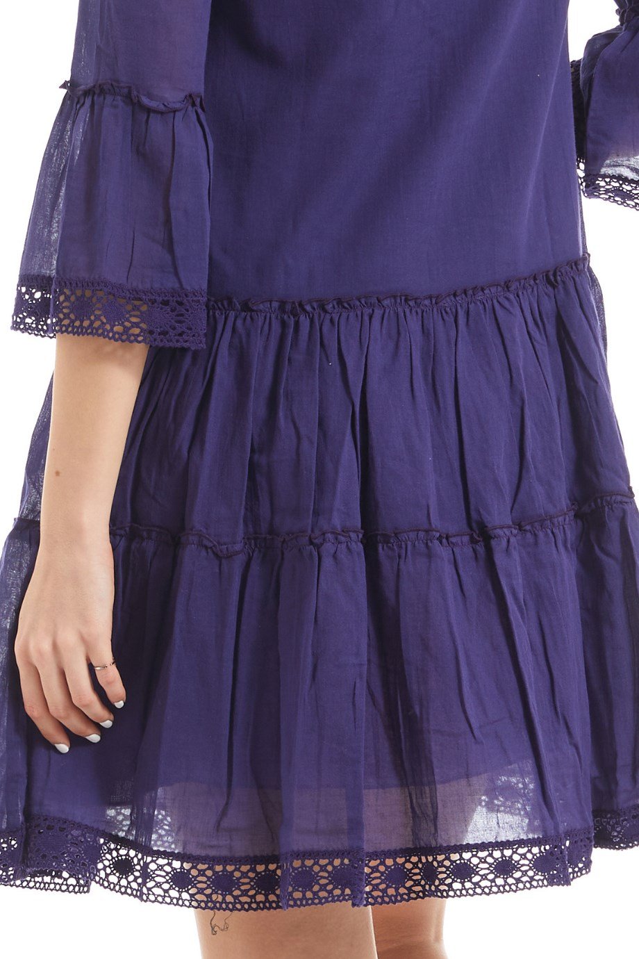 Kısa Kollu Mor Düğmeli Elbise