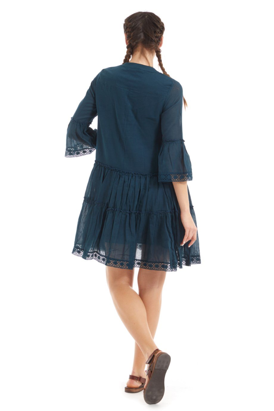 Kısa Kollu Petrol Düğmeli Elbise