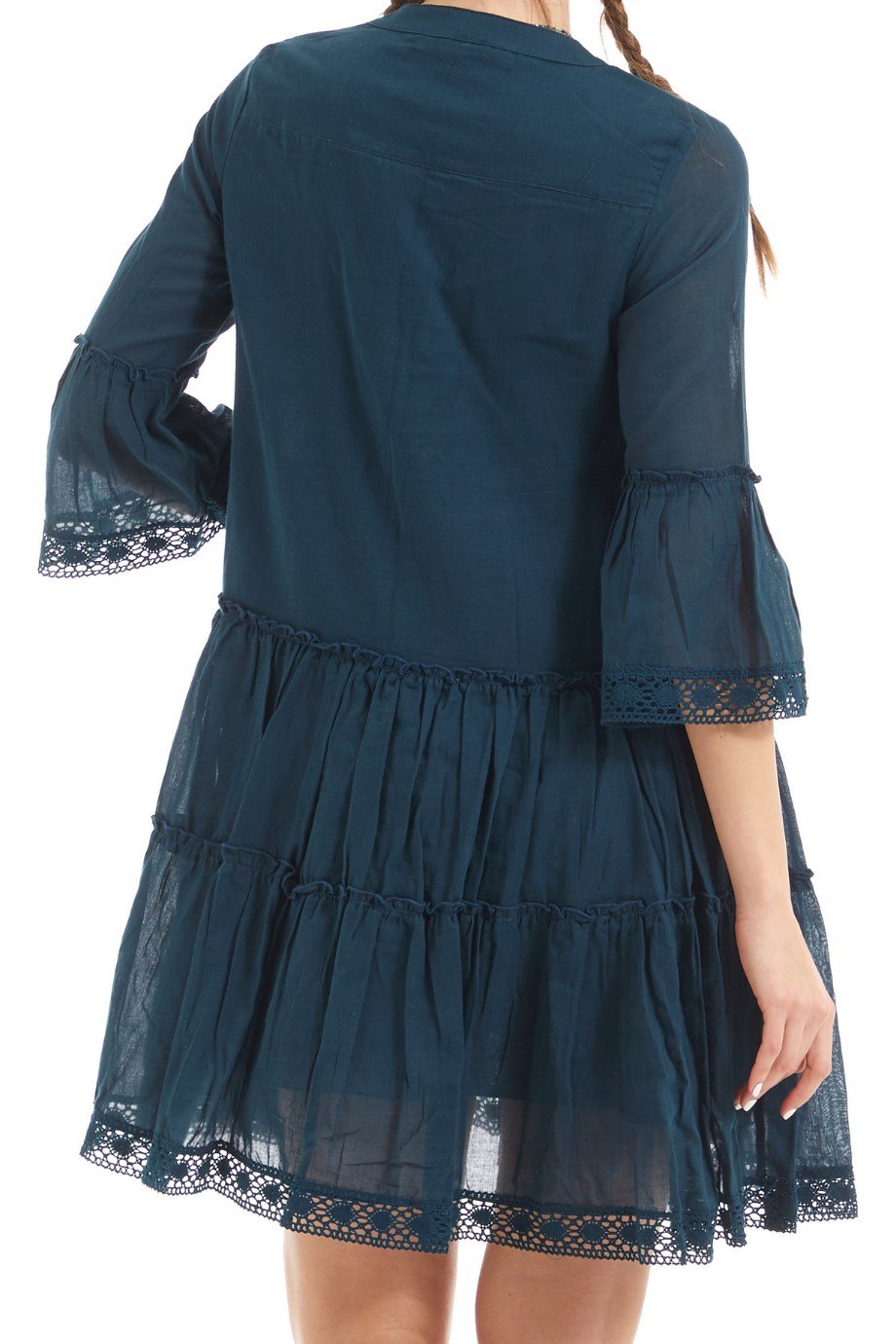 Kısa Kollu Petrol Düğmeli Elbise