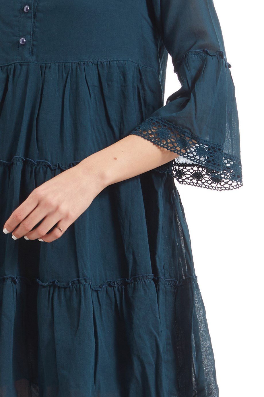 Kısa Kollu Petrol Düğmeli Elbise