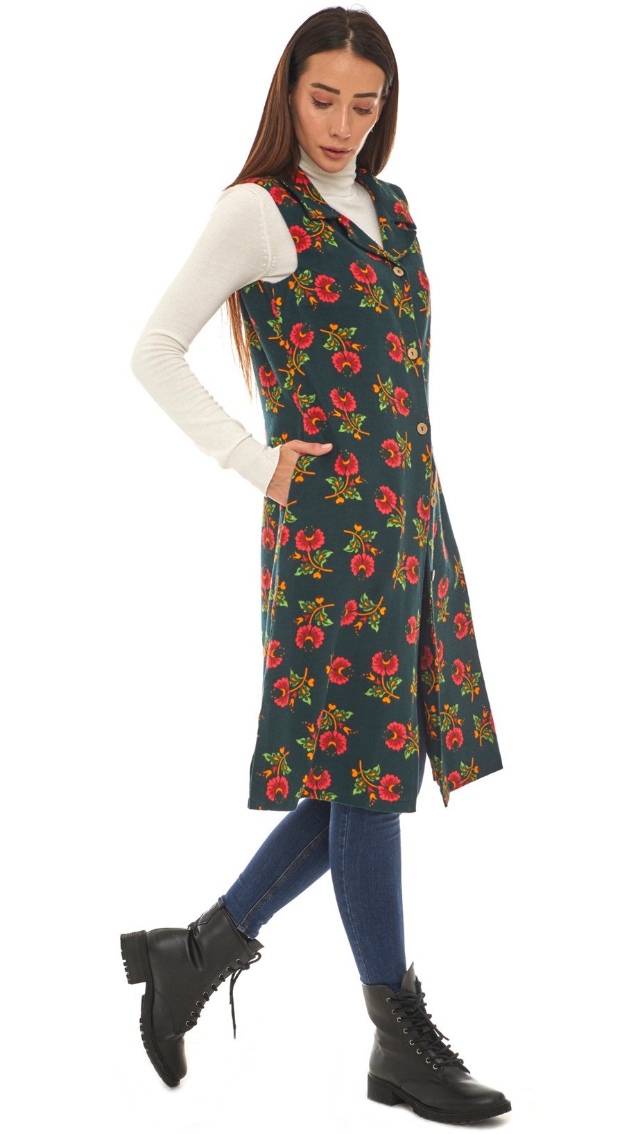 Kolsuz Pazen Yeşil Midi Boy Yelek/Elbise