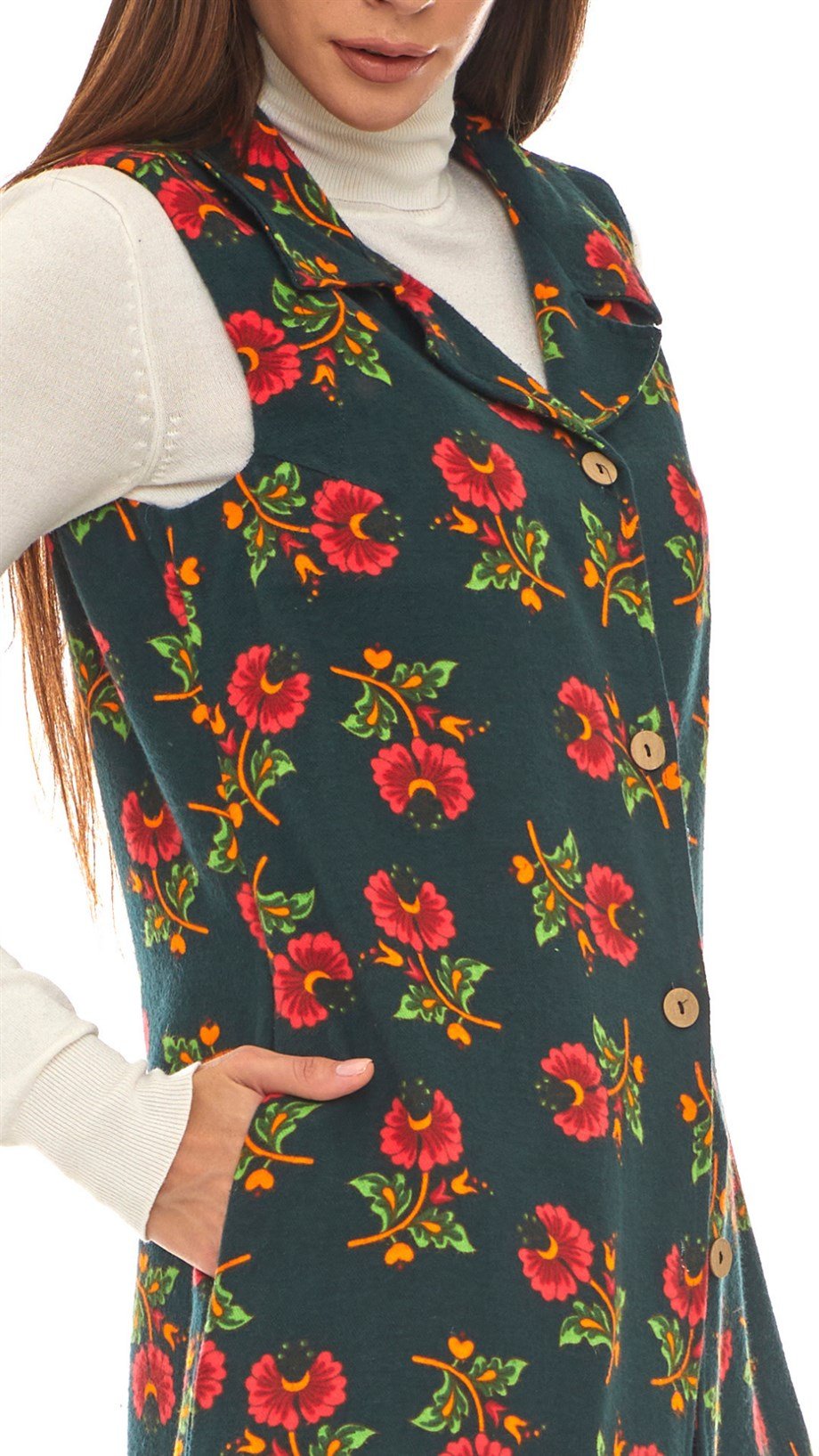 Kolsuz Pazen Yeşil Midi Boy Yelek/Elbise