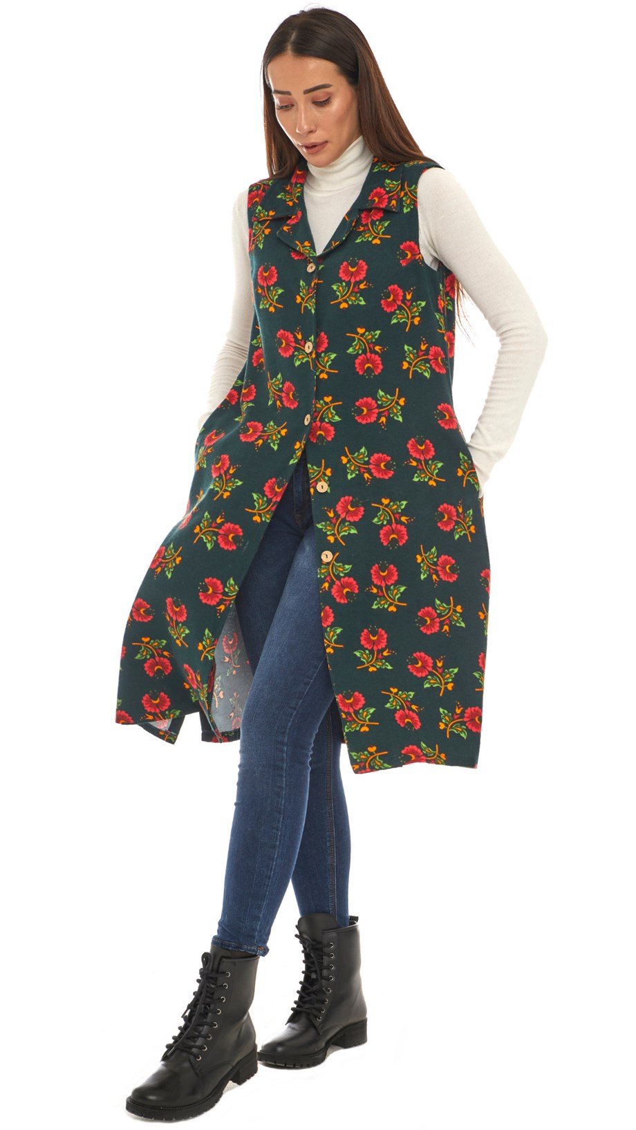 Kolsuz Pazen Yeşil Midi Boy Yelek/Elbise