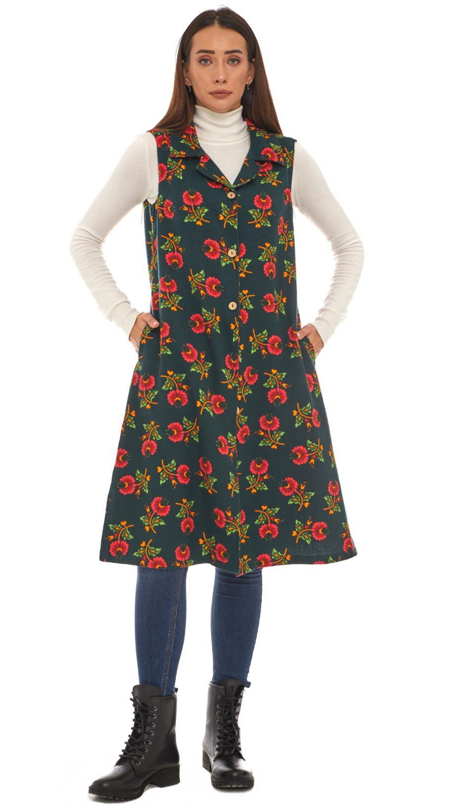 Kolsuz Pazen Yeşil Midi Boy Yelek/Elbise