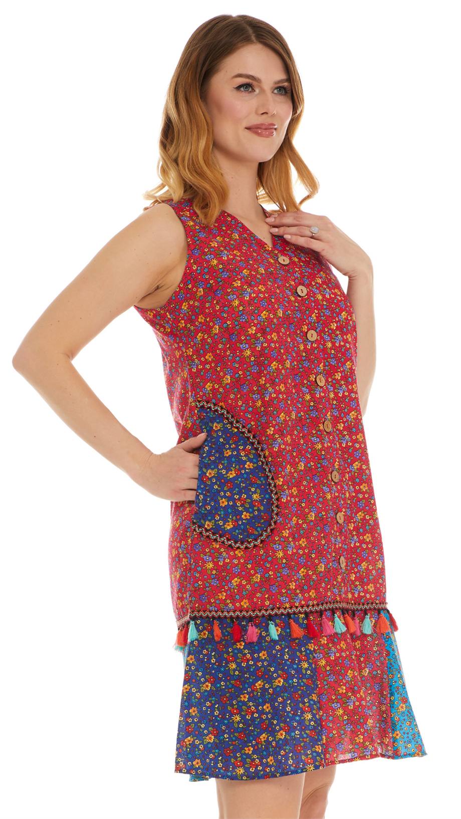 Kolsuz Pembe Vual Püskül Detaylı Kısa Elbise 