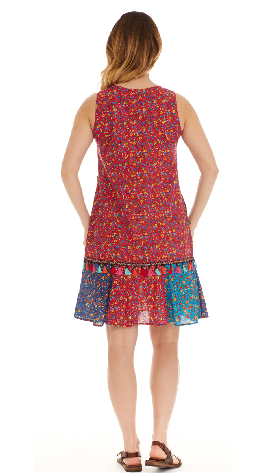 Kolsuz Pembe Vual Püskül Detaylı Kısa Elbise 