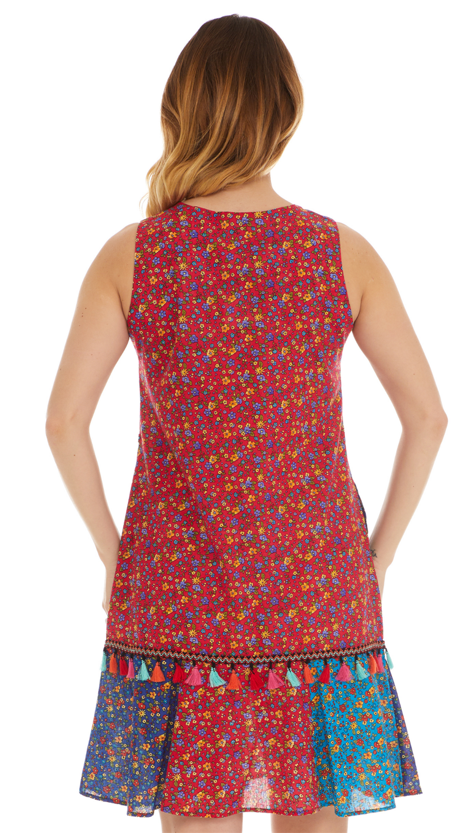 Kolsuz Pembe Vual Püskül Detaylı Kısa Elbise 