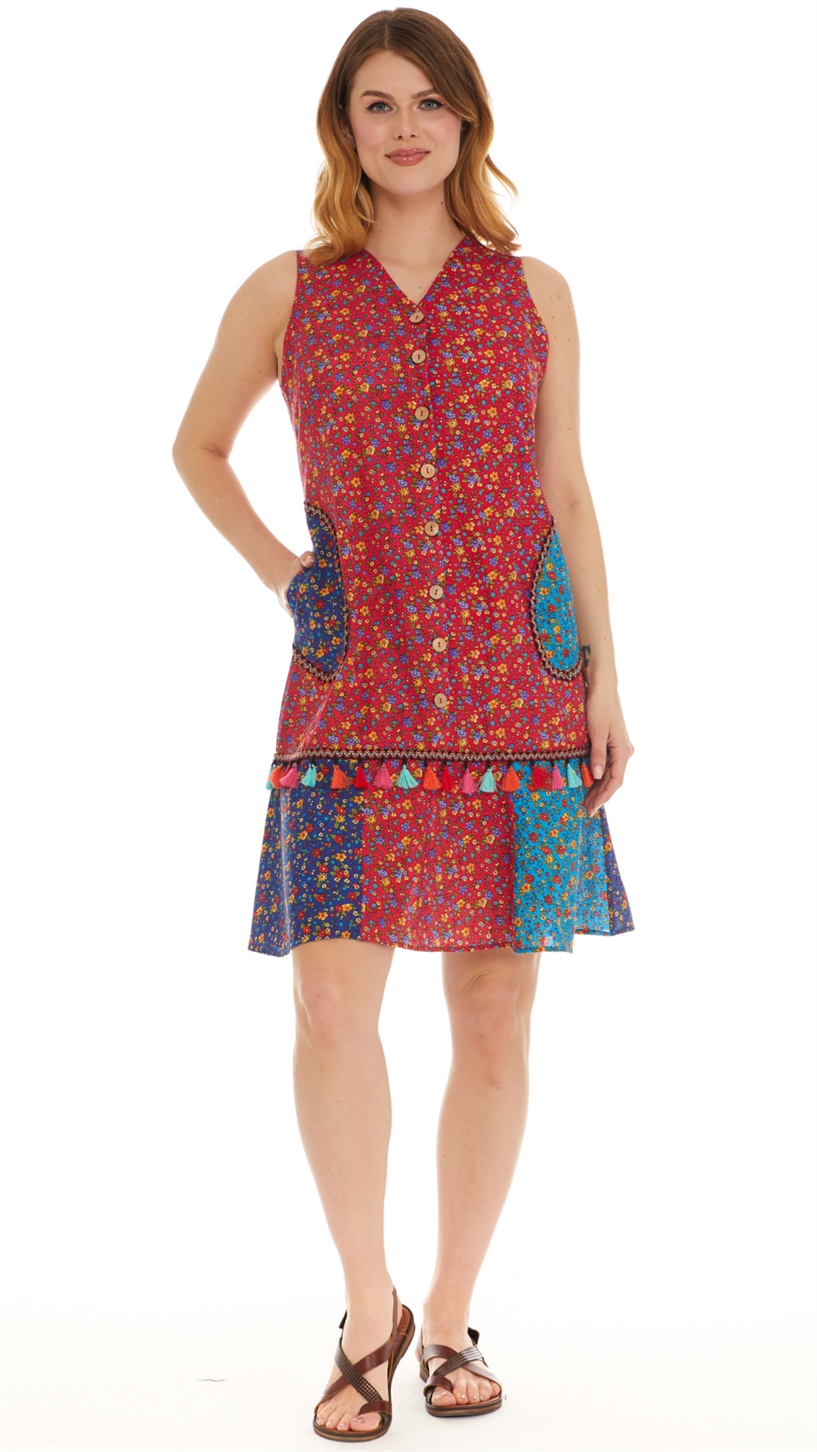 Kolsuz Pembe Vual Püskül Detaylı Kısa Elbise 