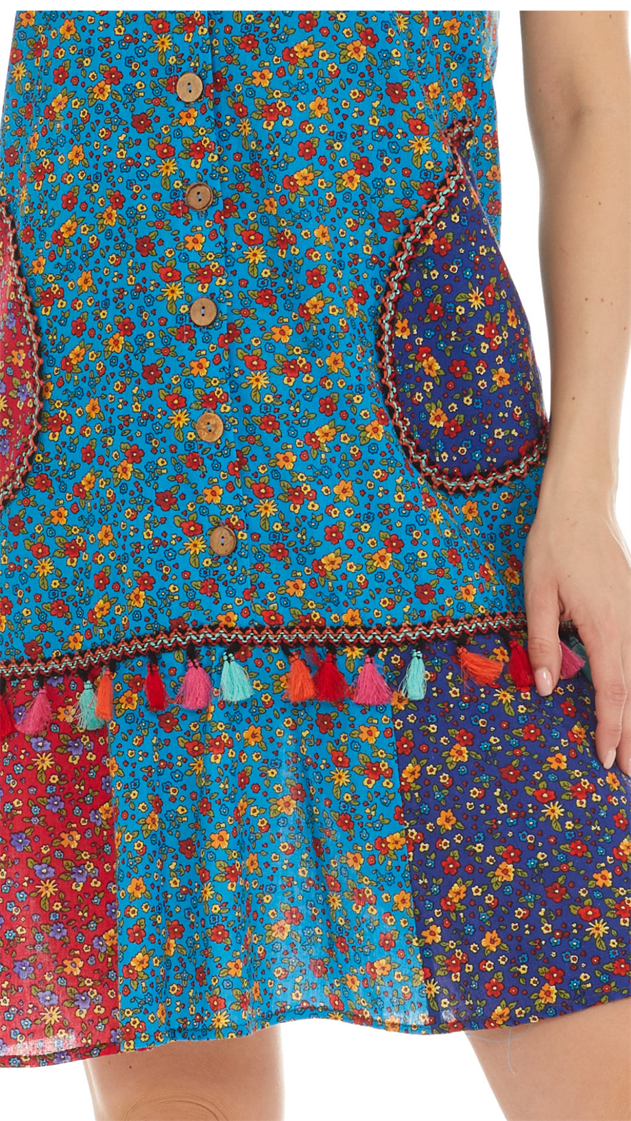 Kolsuz Turkuaz Vual Püskül Detaylı Kısa Elbise 