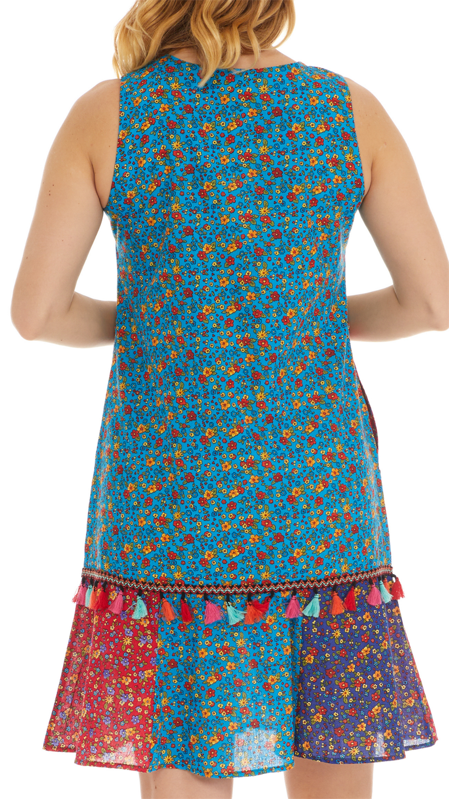 Kolsuz Turkuaz Vual Püskül Detaylı Kısa Elbise 