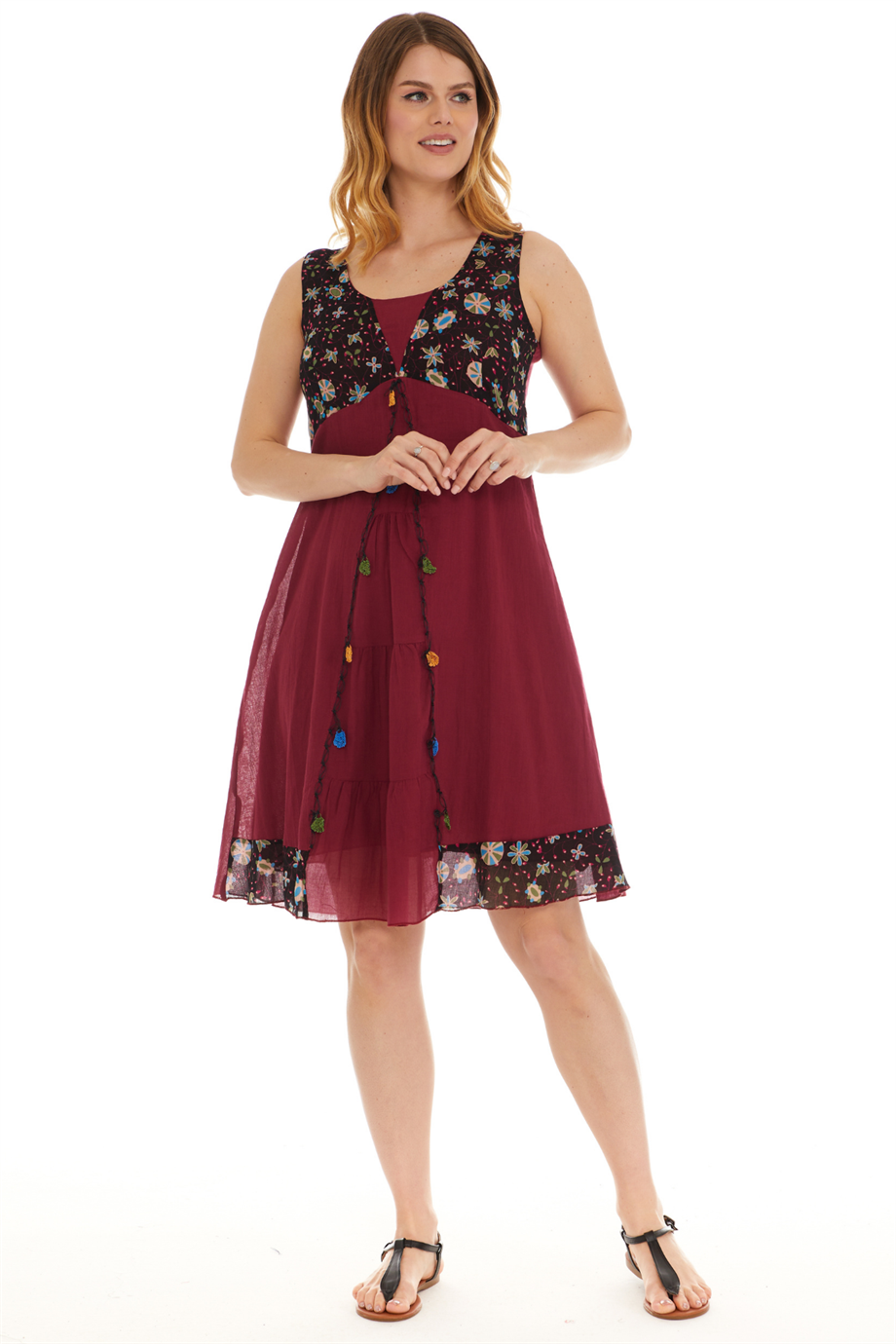 Kolsuz Vual Bordo Oyalı Midi Boy Elbise