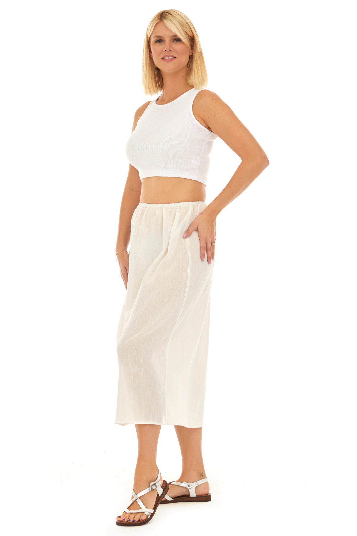 Krem Şile Bezi Pamuk Uzun Etek Astarı Tam Boy Jüpon 