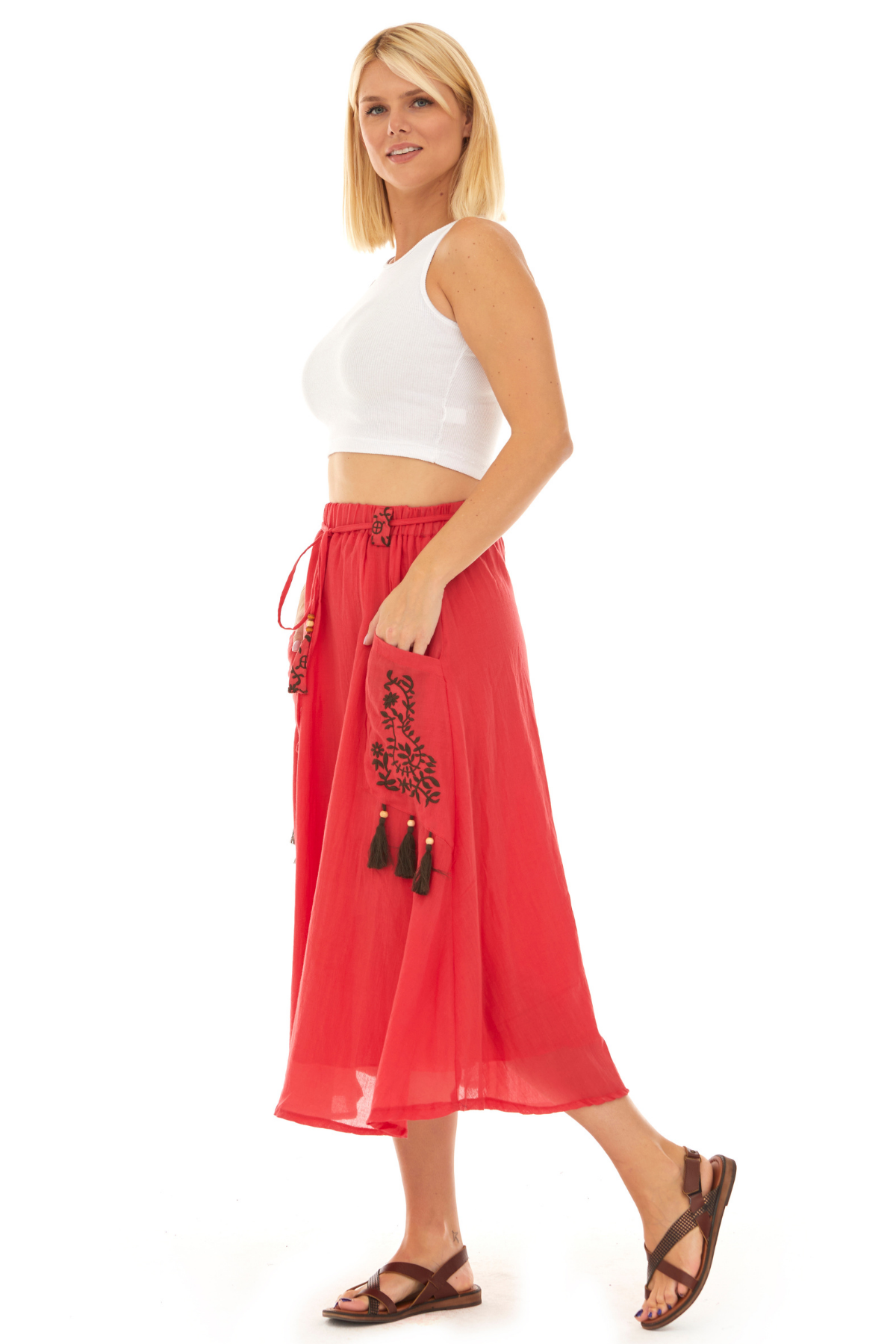 Mercan Vual Midi Boy Yazlık Etek