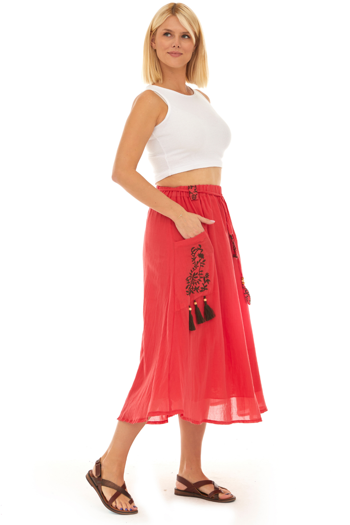 Mercan Vual Midi Boy Yazlık Etek