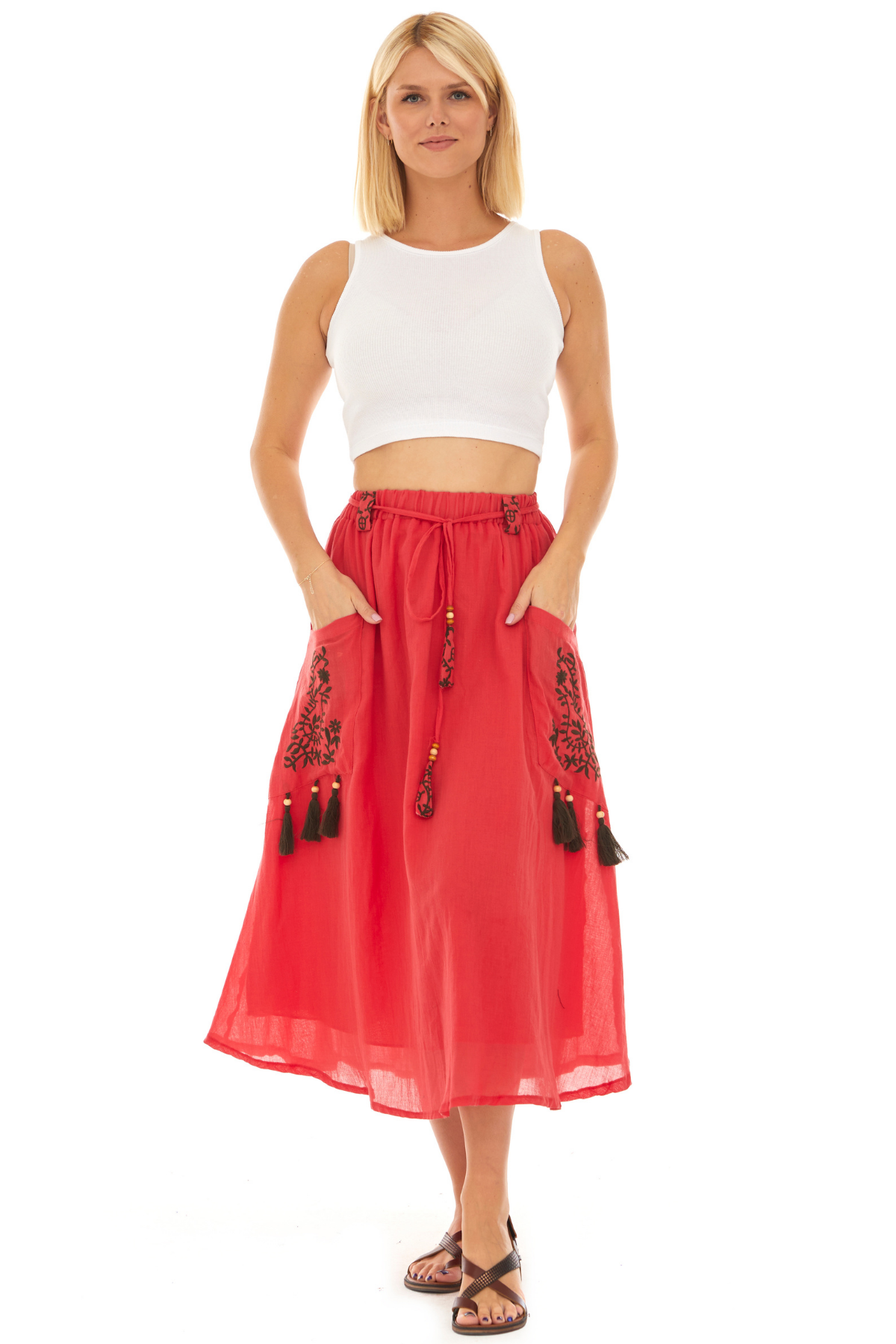 Mercan Vual Midi Boy Yazlık Etek