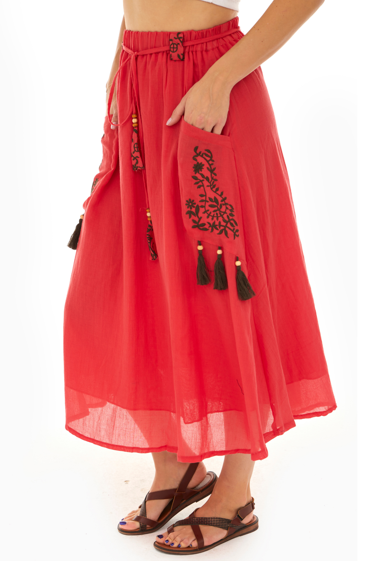 Mercan Vual Midi Boy Yazlık Etek