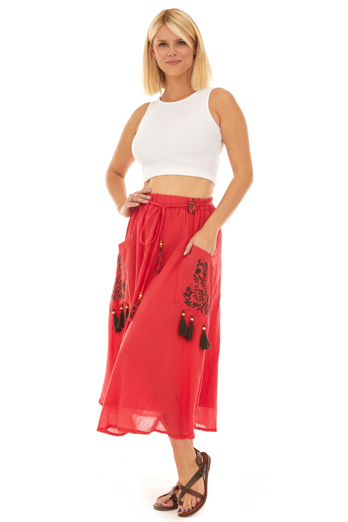 Mercan Vual Midi Boy Yazlık Etek