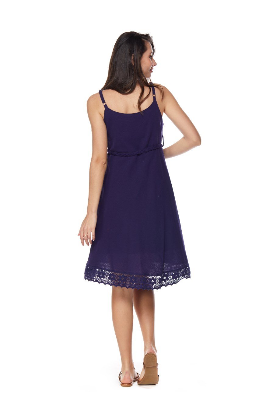 Mor Askılı Kemerli Elbise