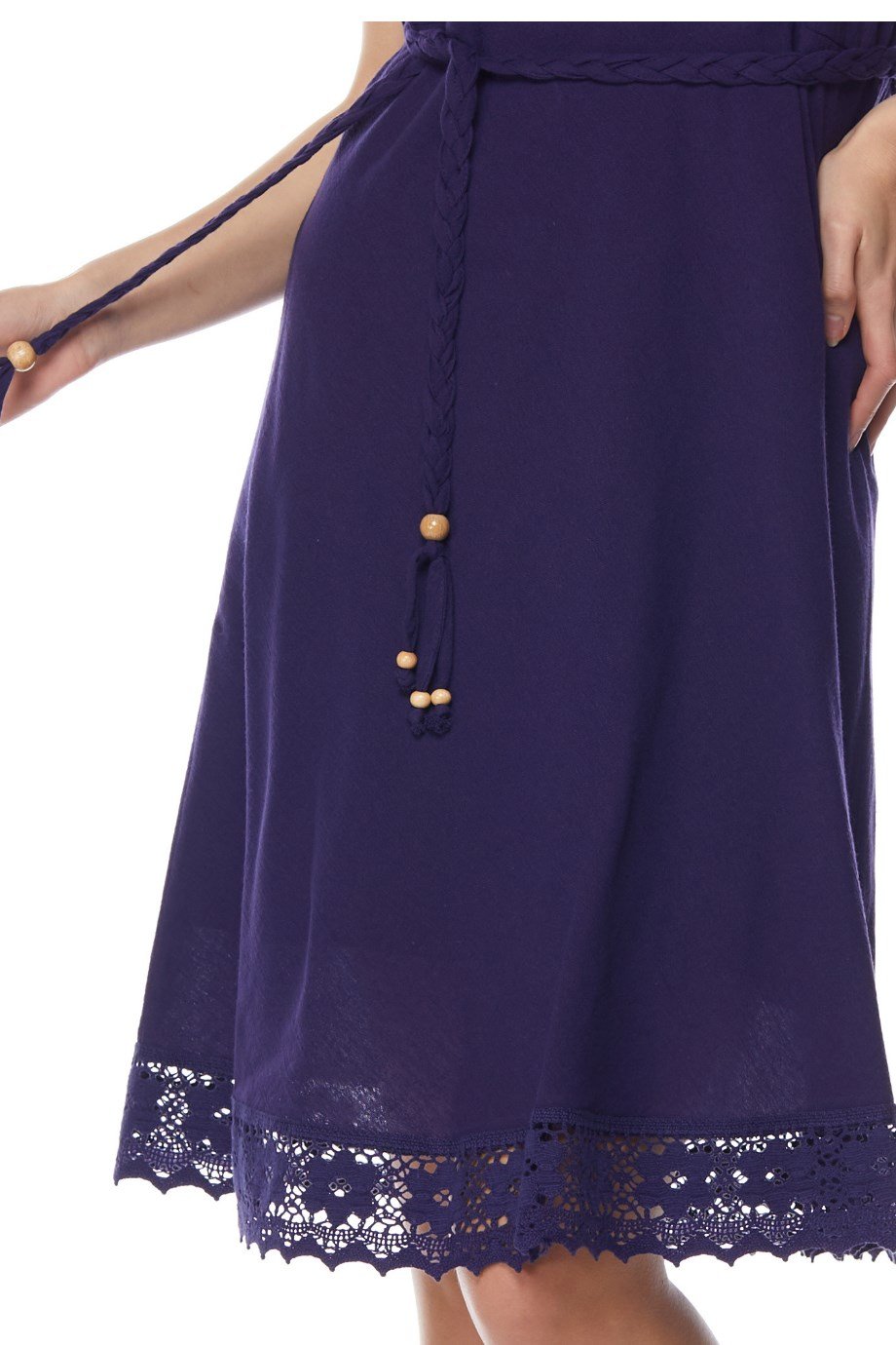 Mor Askılı Kemerli Elbise