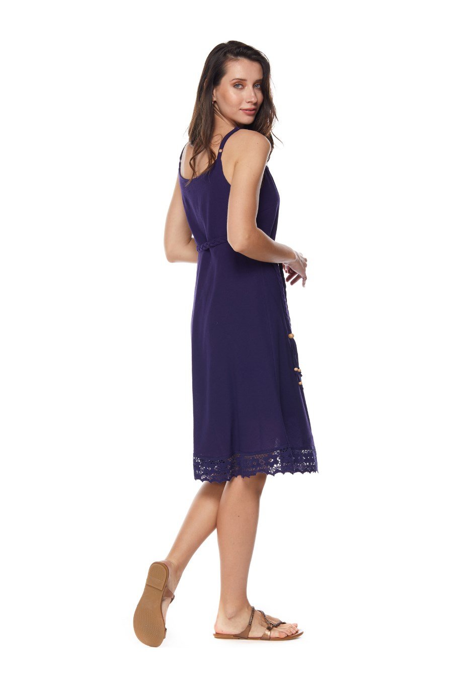 Mor Askılı Kemerli Elbise