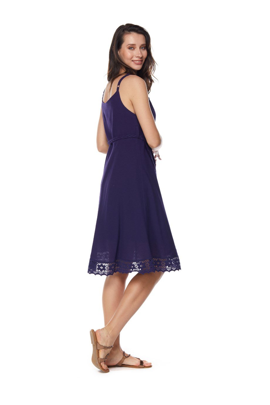 Mor Askılı Kemerli Elbise