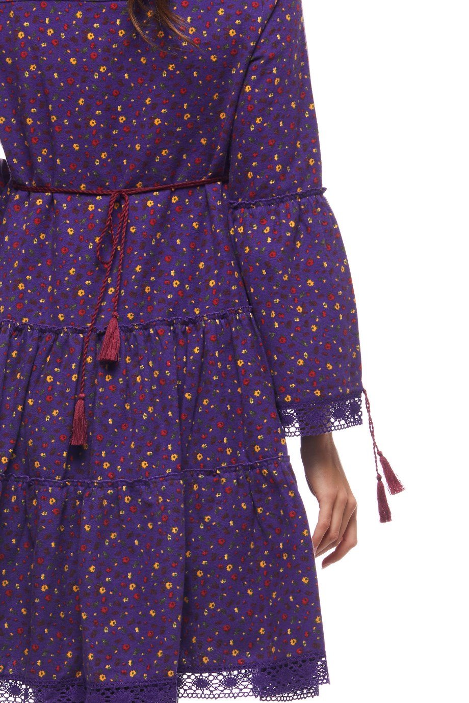 Mor Çıtır Desen Kısa Elbise