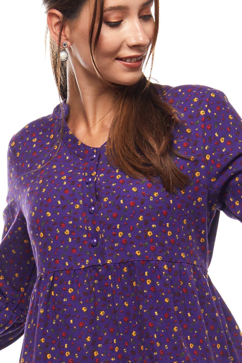 Mor Çıtır Desen Kısa Elbise