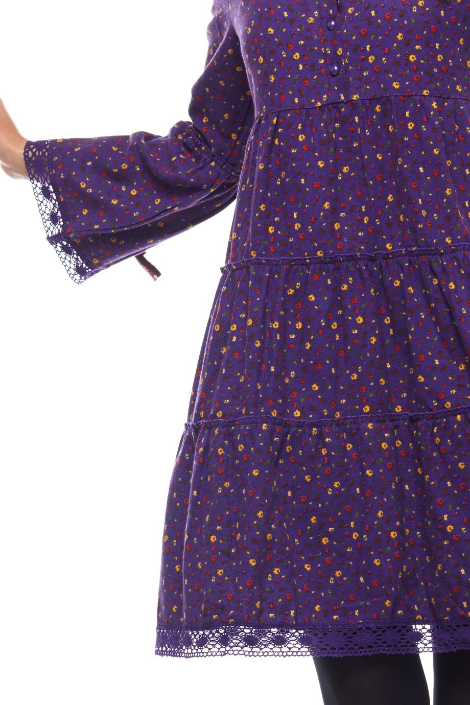 Mor Çıtır Desen Kısa Elbise