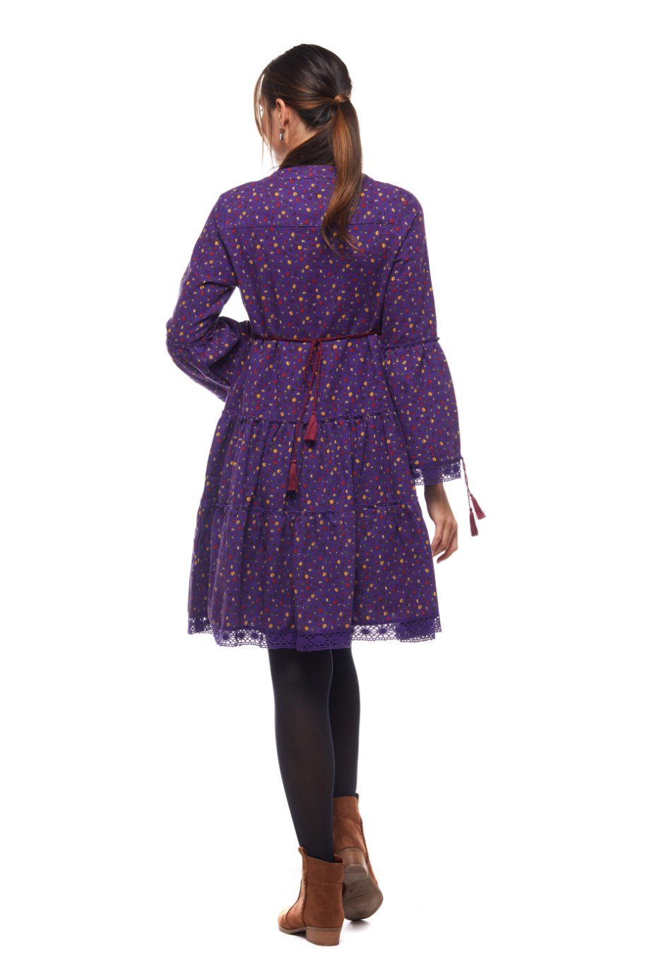 Mor Çıtır Desen Kısa Elbise