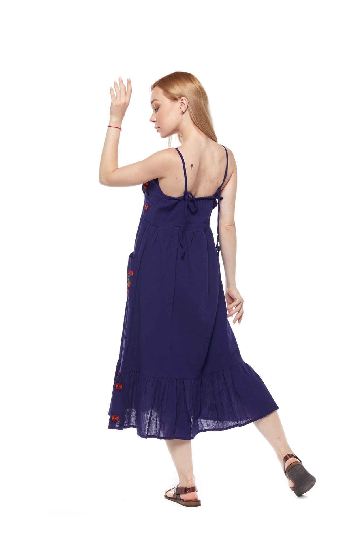 Mor Otantik Askılı Nakışlı Elbise