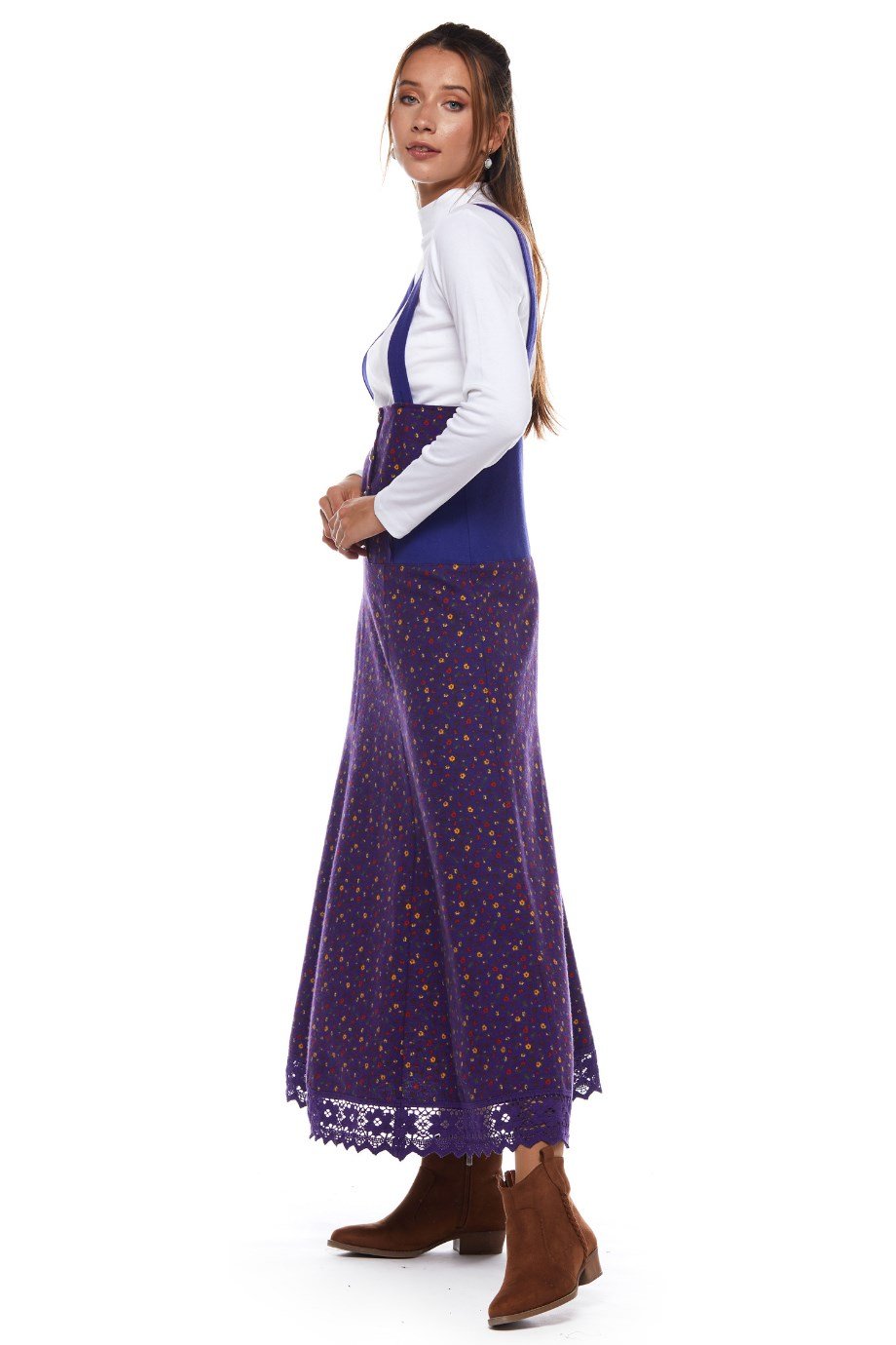 Mor Salopet Çıtır Desen Uzun Etek