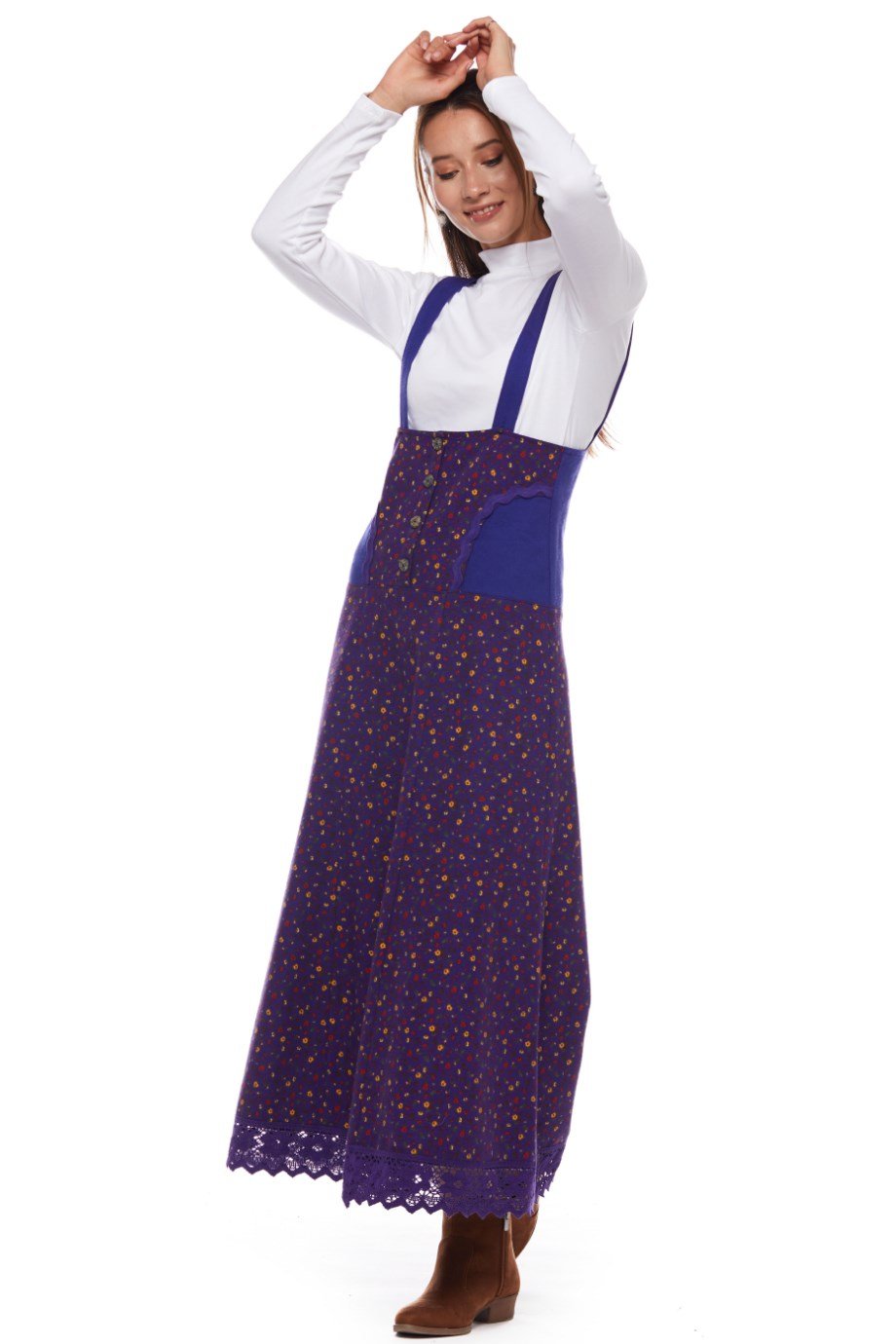 Mor Salopet Çıtır Desen Uzun Etek