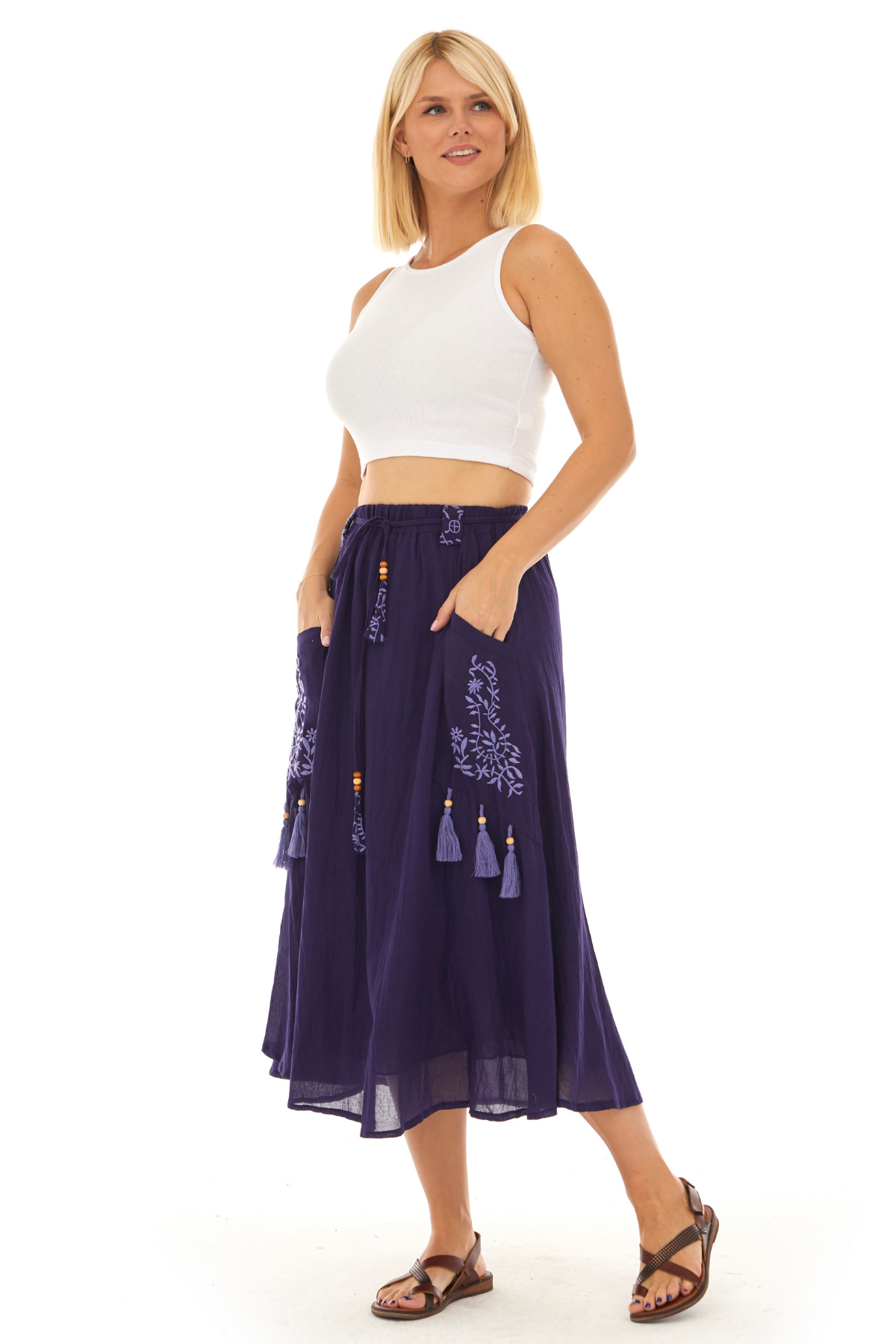 Mor Vual Midi Boy Yazlık Etek