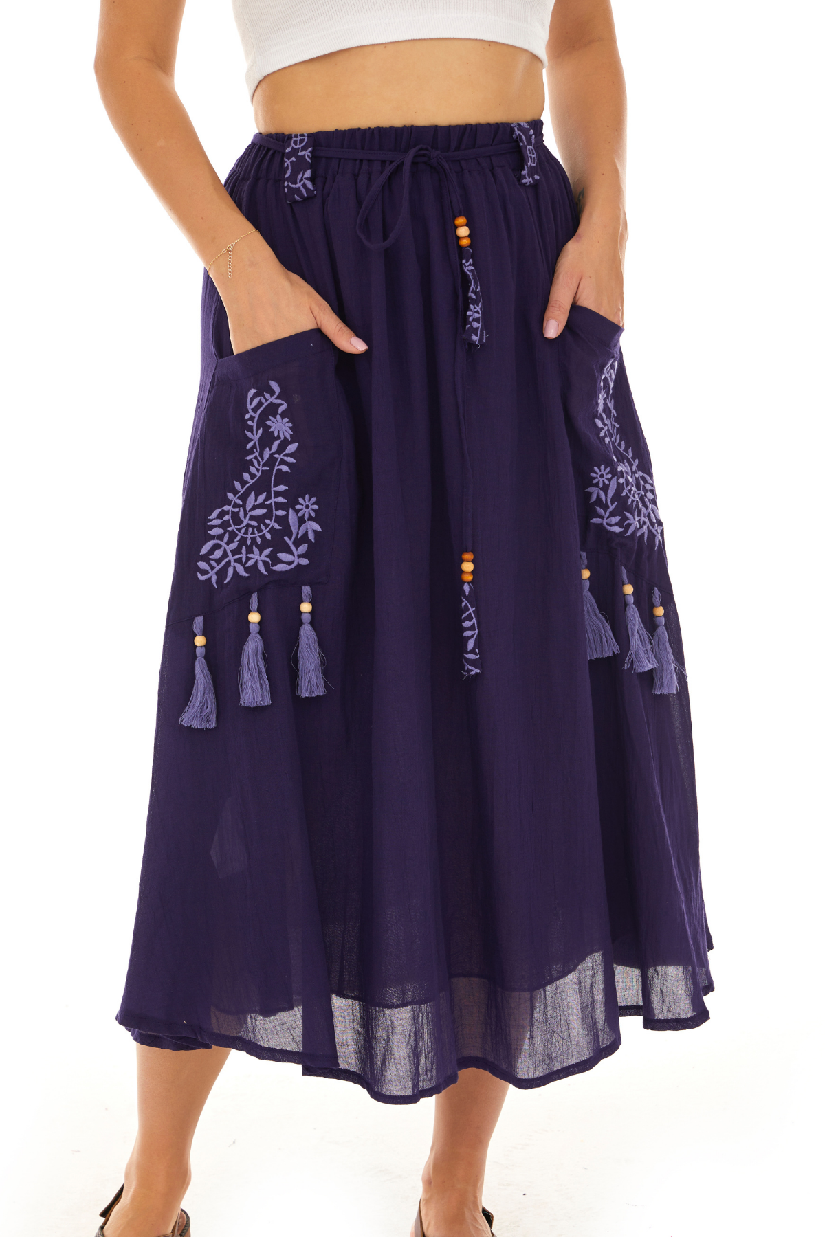 Mor Vual Midi Boy Yazlık Etek