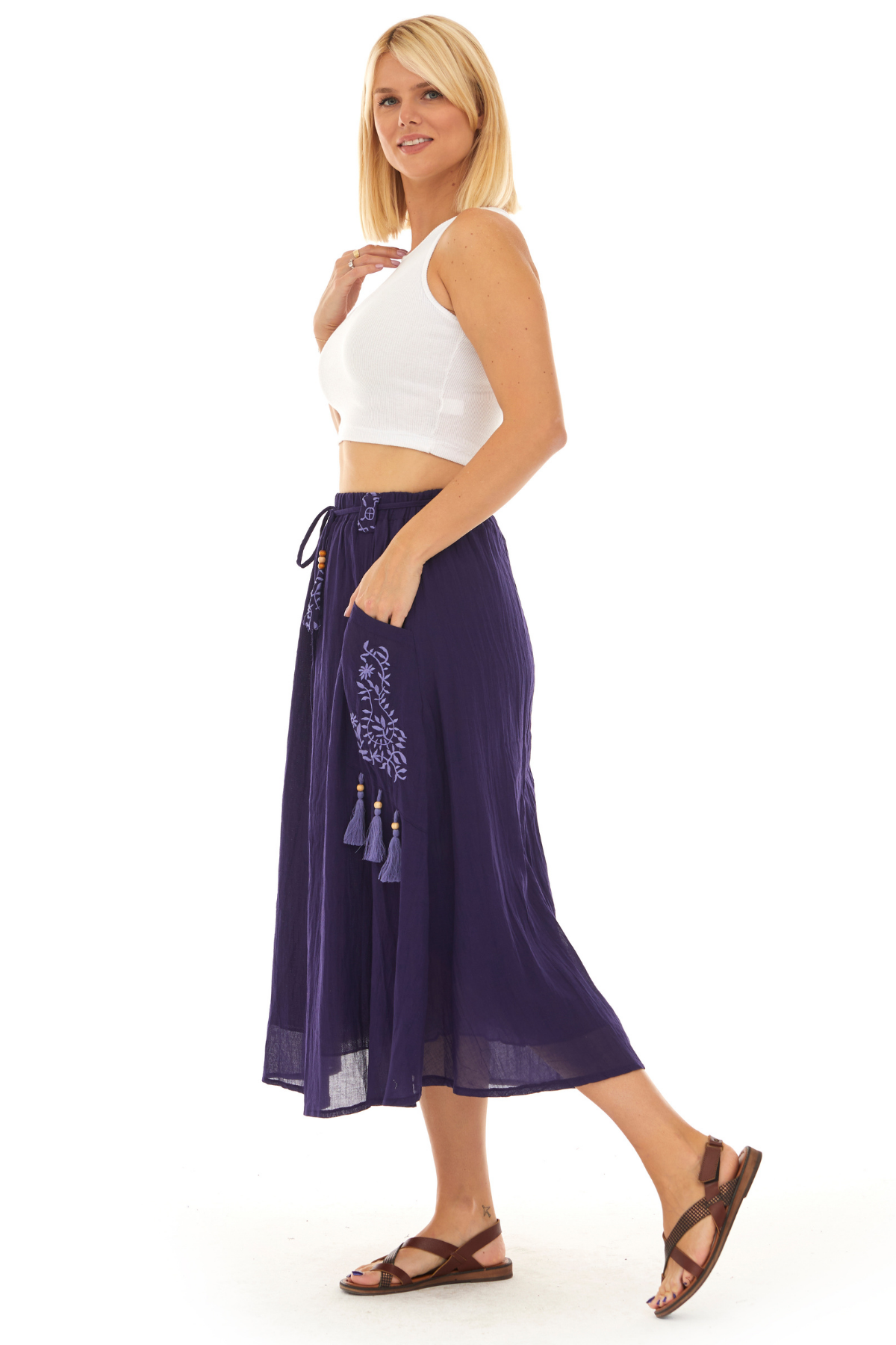 Mor Vual Midi Boy Yazlık Etek