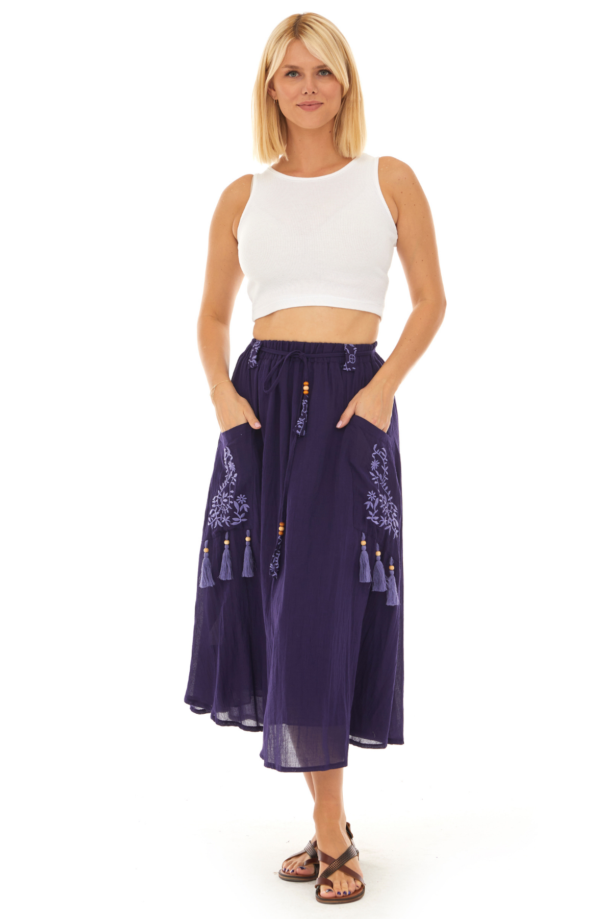 Mor Vual Midi Boy Yazlık Etek