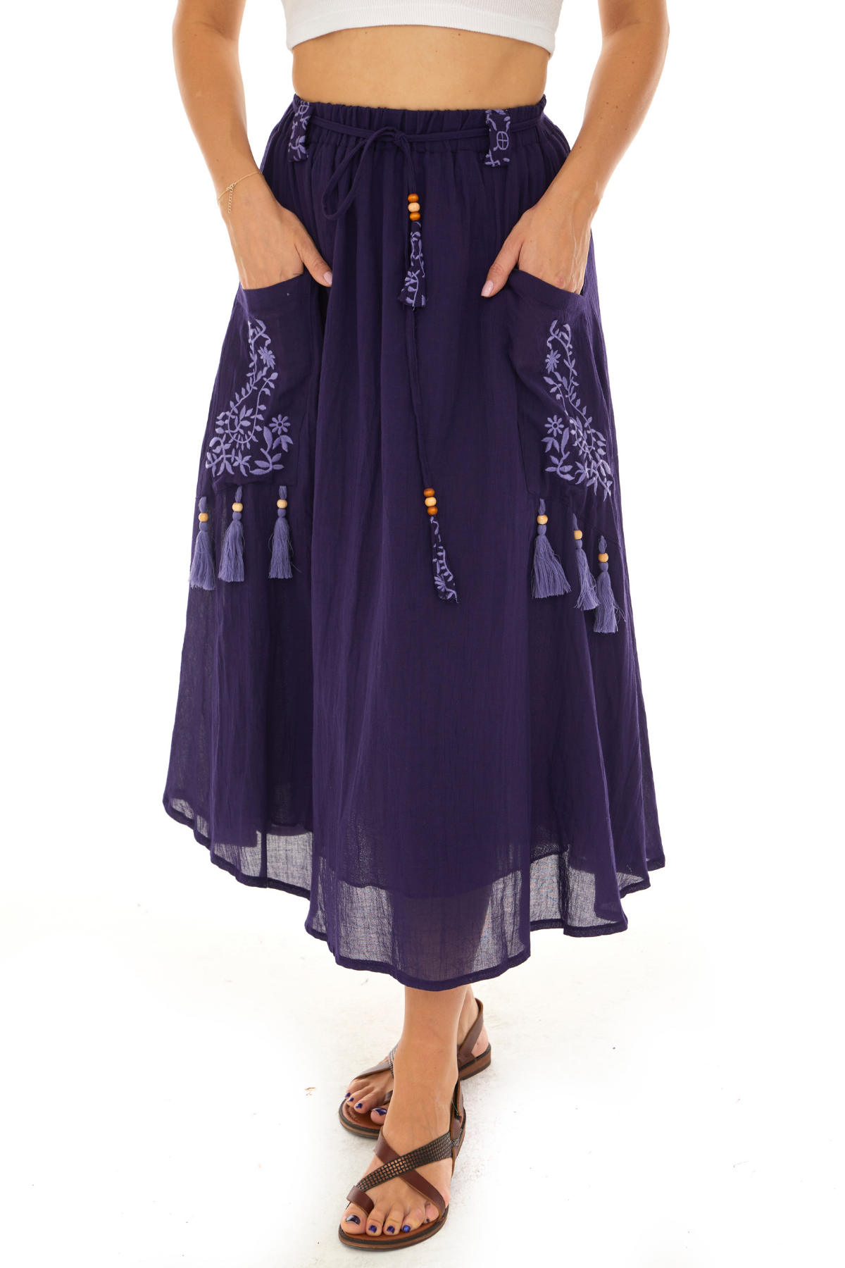 Mor Vual Midi Boy Yazlık Etek
