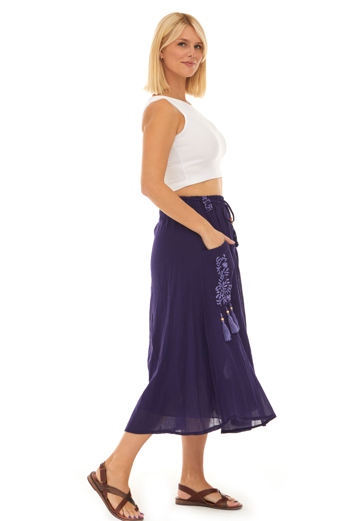 Mor Vual Midi Boy Yazlık Etek