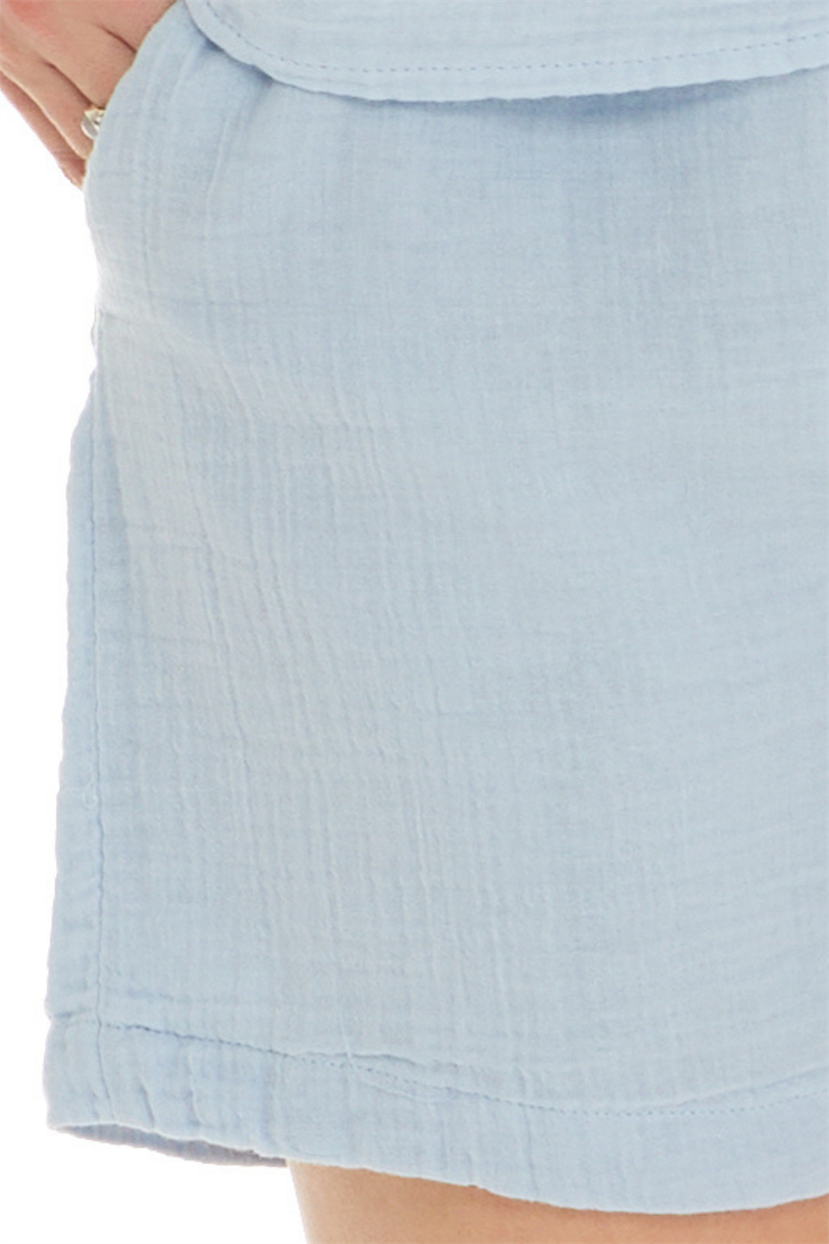 Müslin Buz Mavi Bağlamalı Şort 