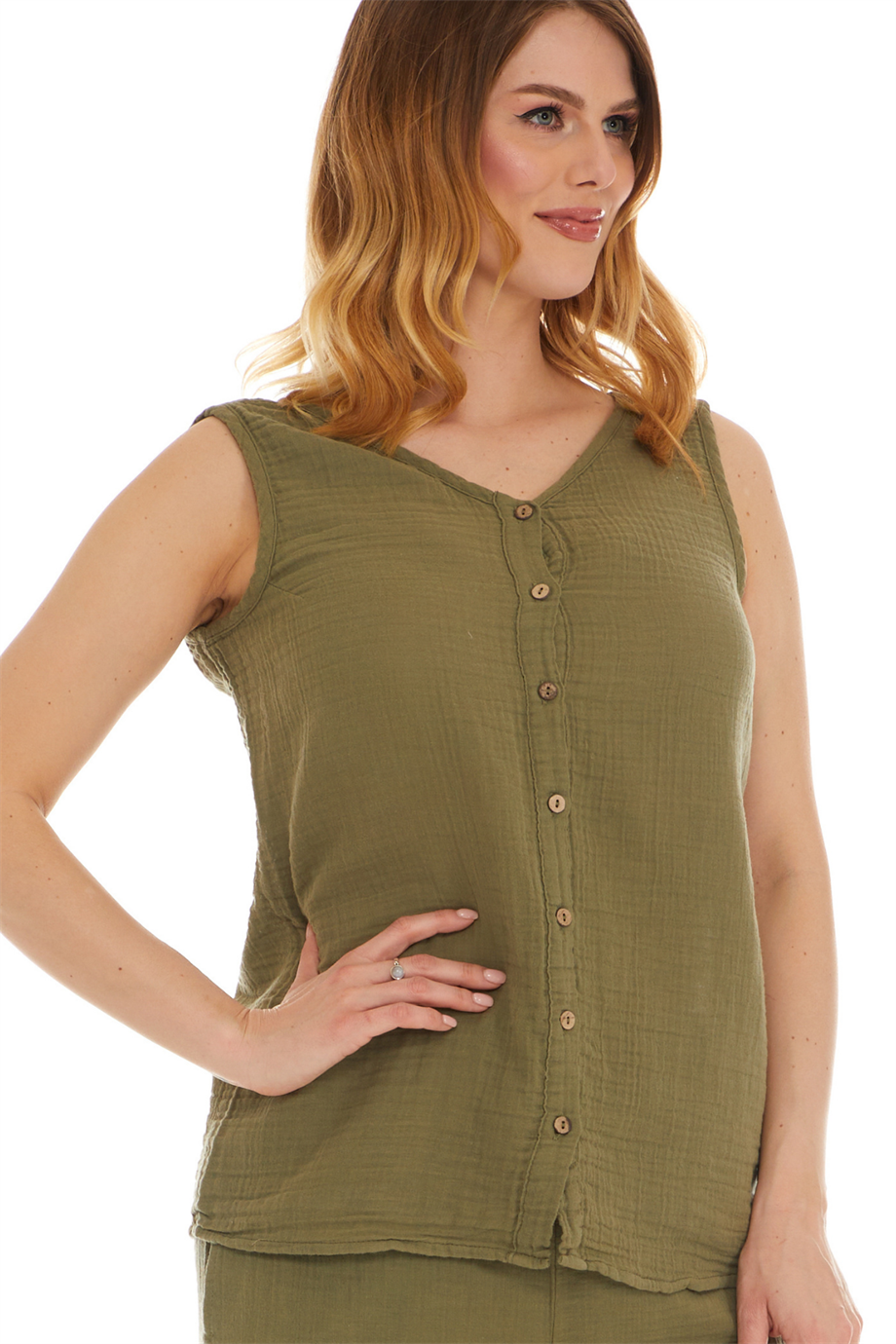 Müslin Haki Bluz Şort İkili Takım 