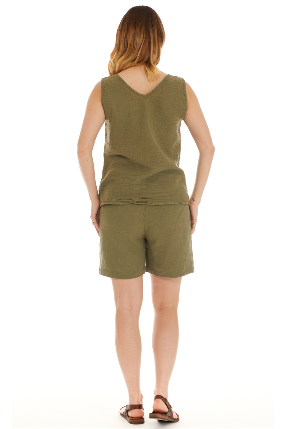 Müslin Haki Bluz Şort İkili Takım 