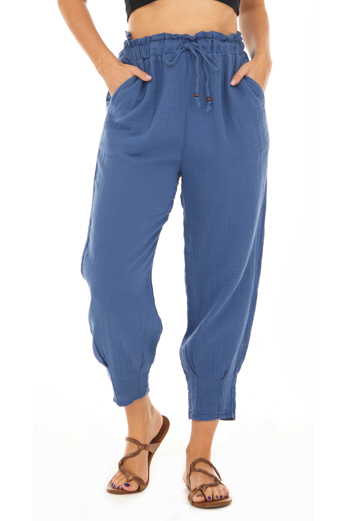 Müslin İndigo Havuç Kadın İlkbahar ve Yaz Pantolon 