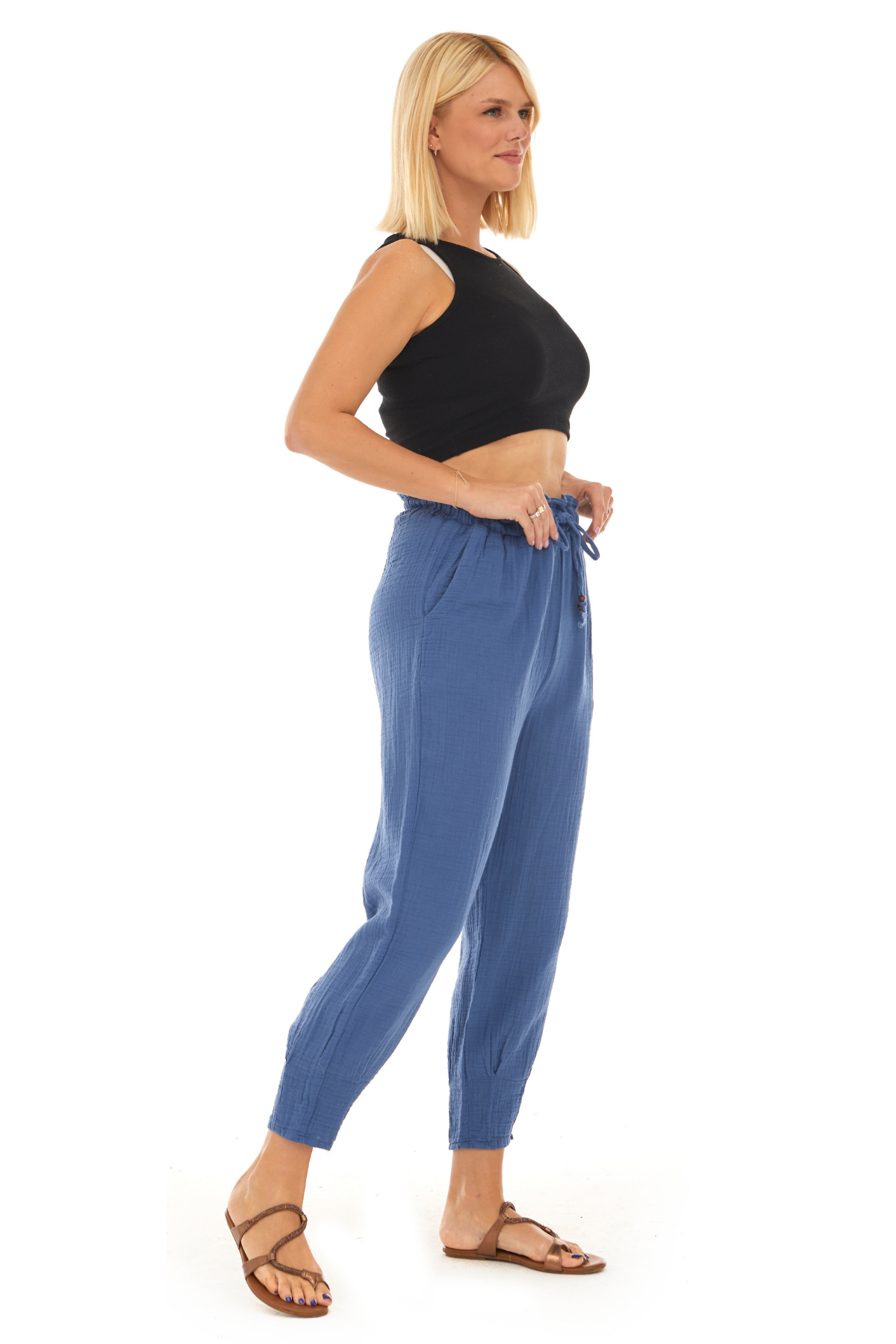 Müslin İndigo Havuç Kadın İlkbahar ve Yaz Pantolon 
