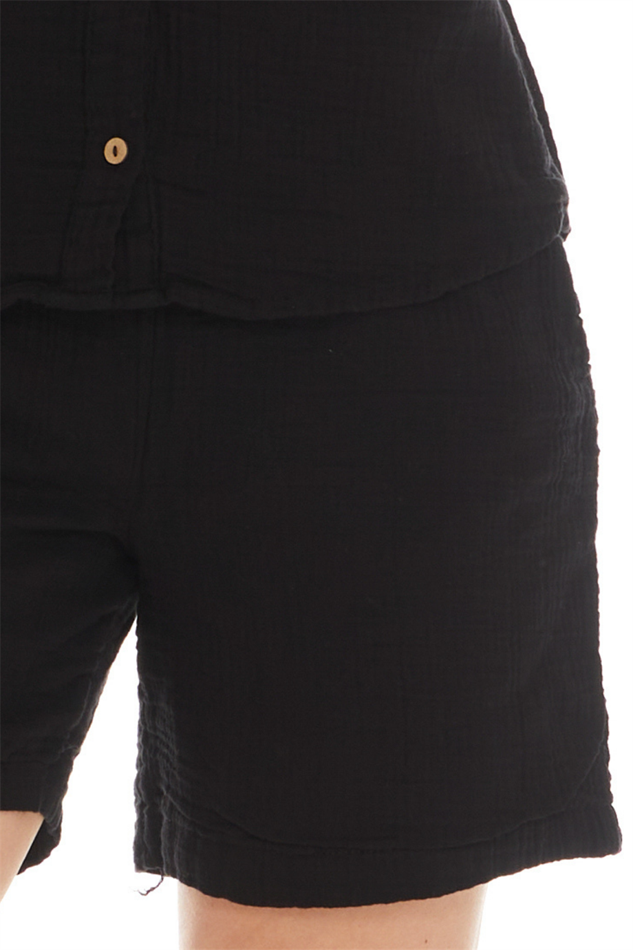 Müslin Siyah Bağlamalı Şort 