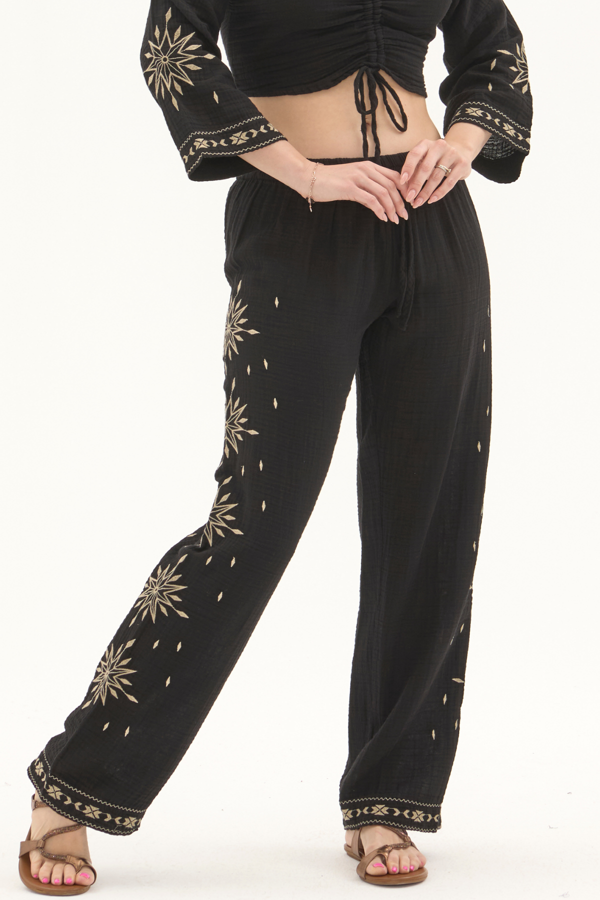 Müslin Siyah Beli Lastikli Yazlık Kadın Pantolon