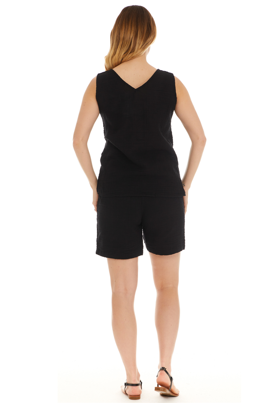 Müslin Siyah Bluz Şort İkili Takım 