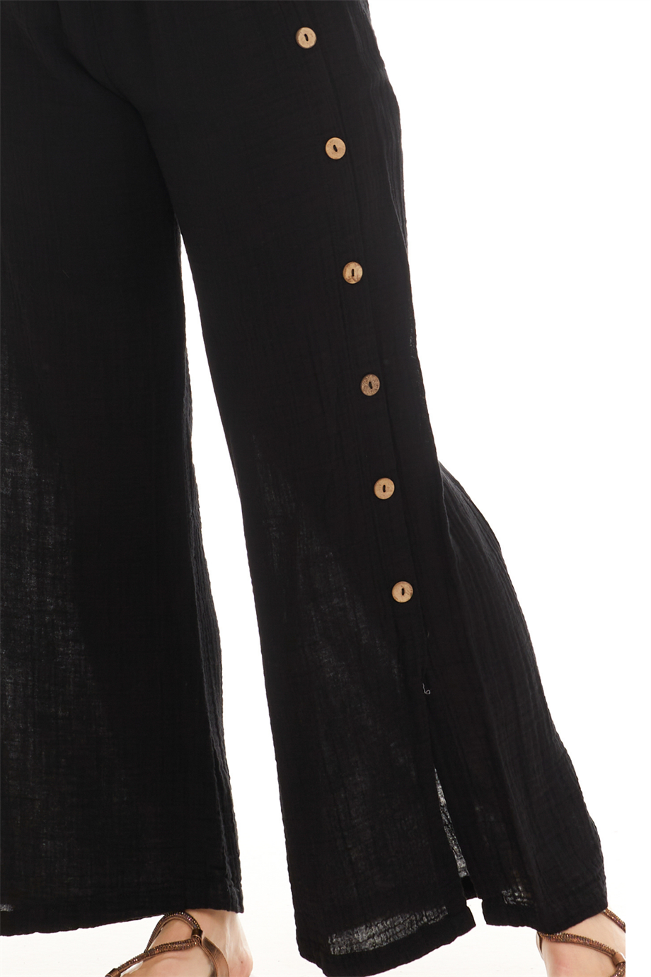 Müslin Siyah Yırtmaçlı Pantolon