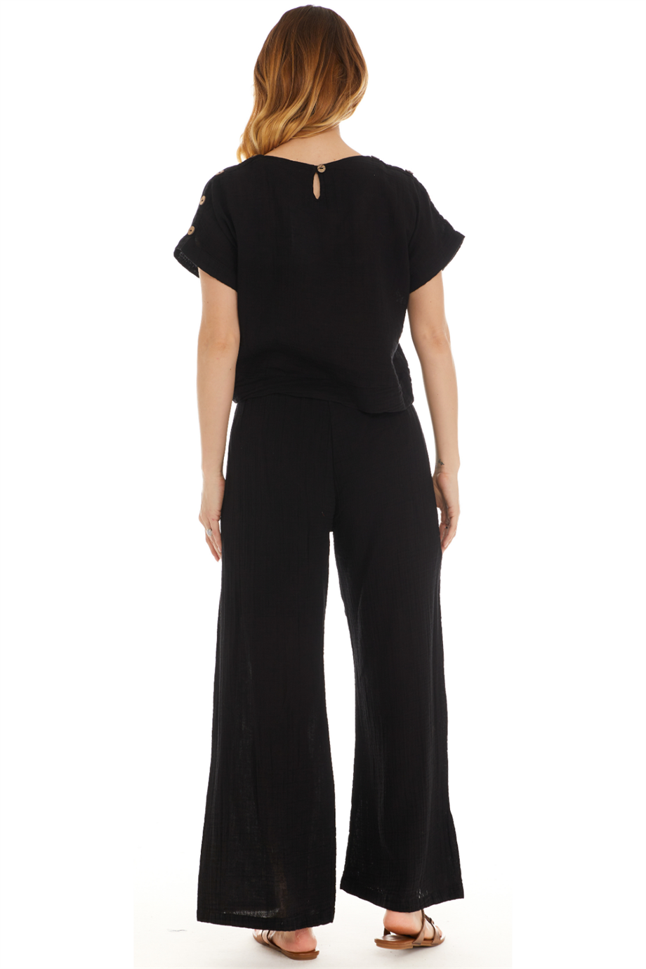 Müslin Siyah Yırtmaçlı Pantolon