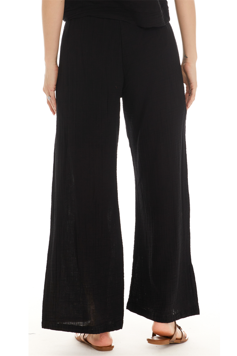 Müslin Siyah Yırtmaçlı Pantolon