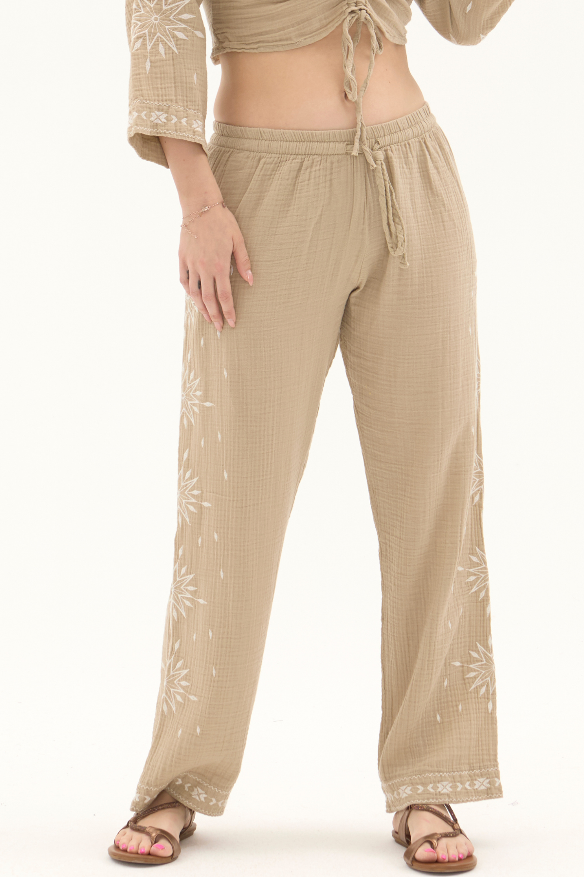 Müslin Vizon Beli Lastikli Yazlık Kadın Pantolon